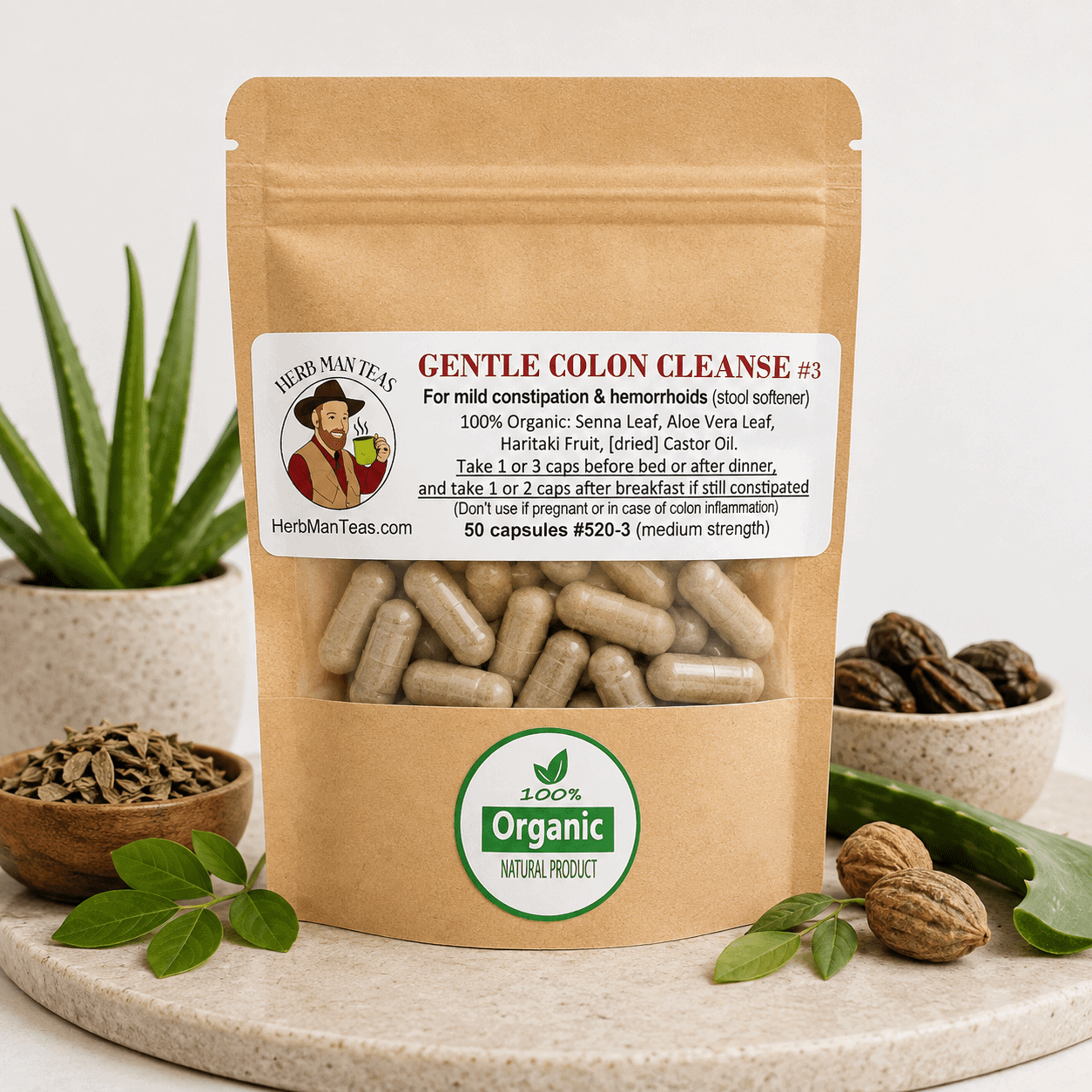 COLON CLEANSE CAPSULES (Gentle ) - Herb Man Teas