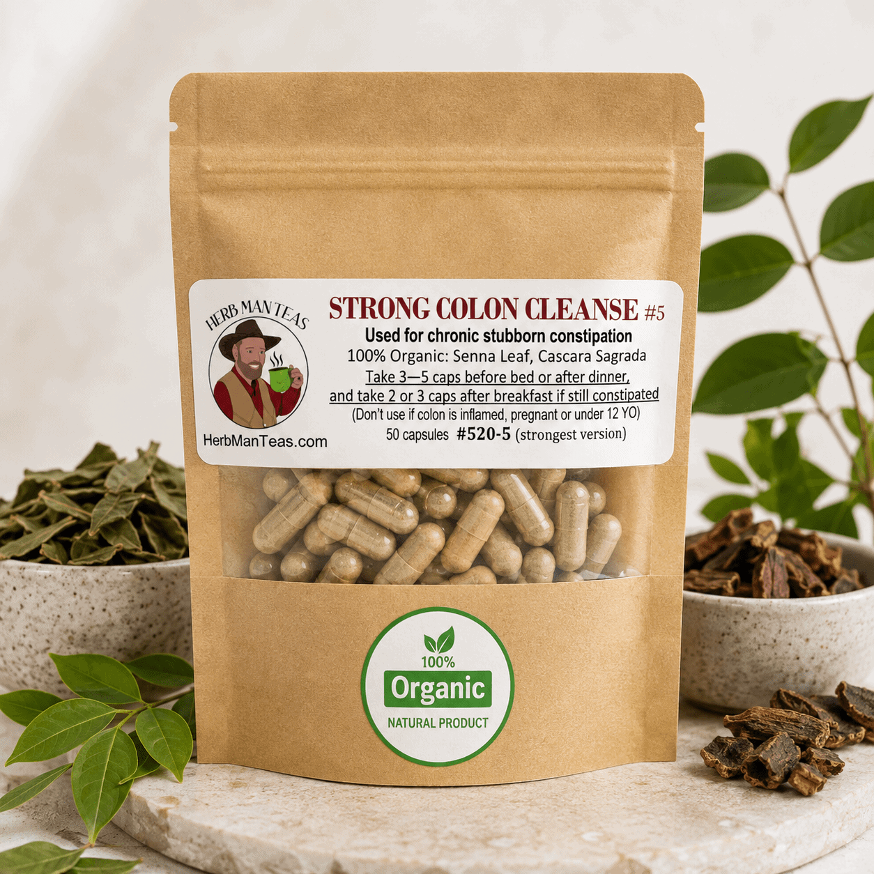 COLON CLEANSE CAPSULES (Strong) - Herb Man Teas